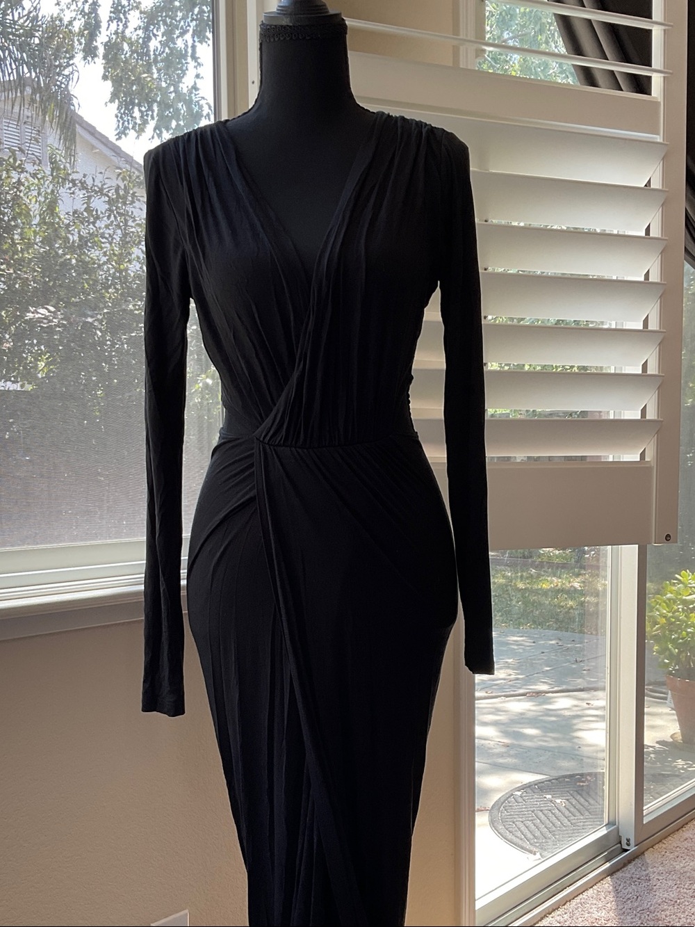 Auditions Black Long-Sleeve Wrap-Style Maxi Dress